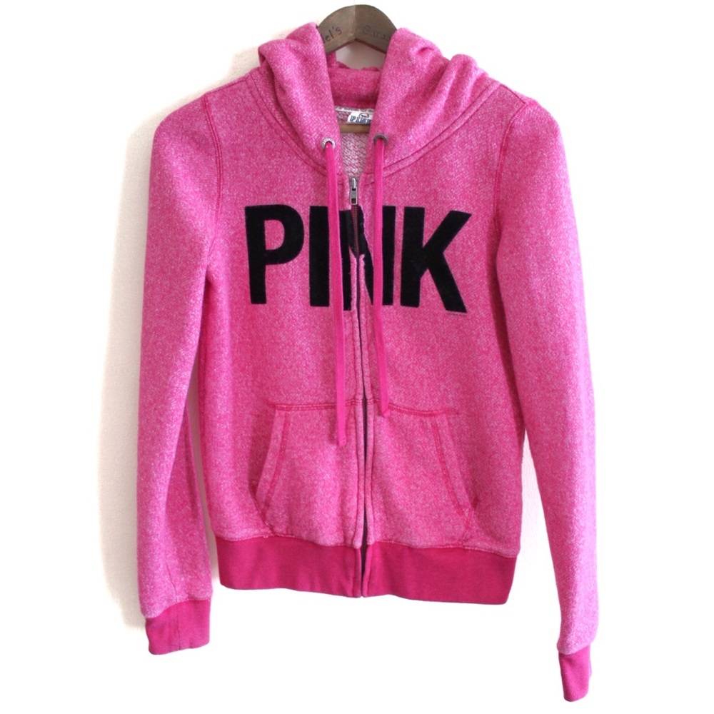 Victoria’s Secret PINK Raised Velvet Logo Zipped Hoodie Small EUC Preown…